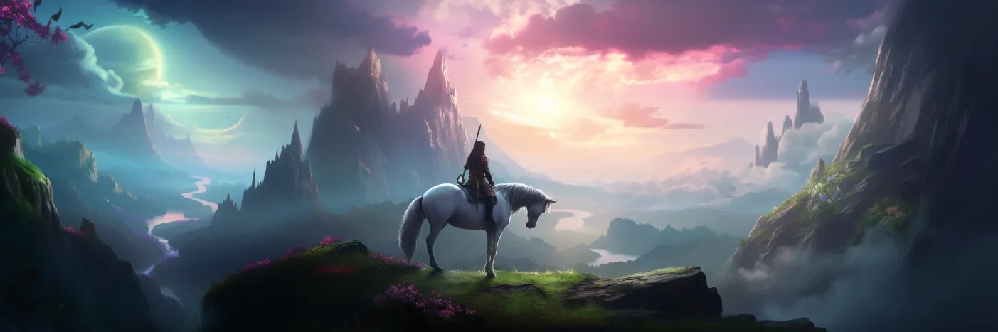 Misty fantasy valley brand imagery for game writing